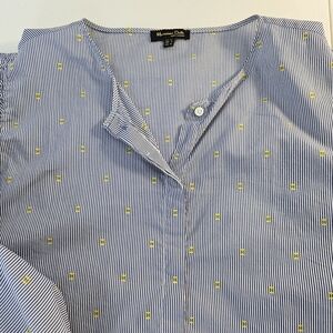 Massimo Dutti Balloon Sleeve Striped Lightweight Button Down Shirt Size 8